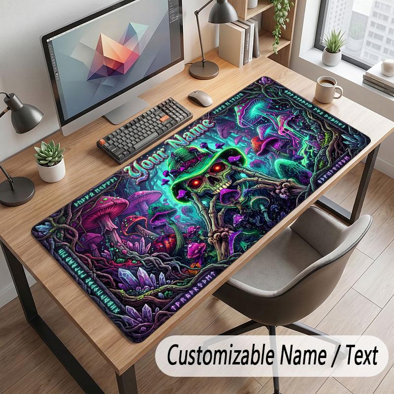 Mushroom Forest Theme Customized Mouse Pad Personalized Print Name Text Desk Mat For Home Office Table Decor