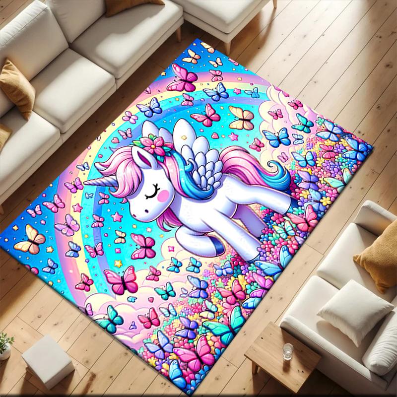 1pc Personalized Unicorn Rainbow Carpet Rug for Living Room Bedroom Home Sofa Decoration,Kids play Non-slip Floor Mat