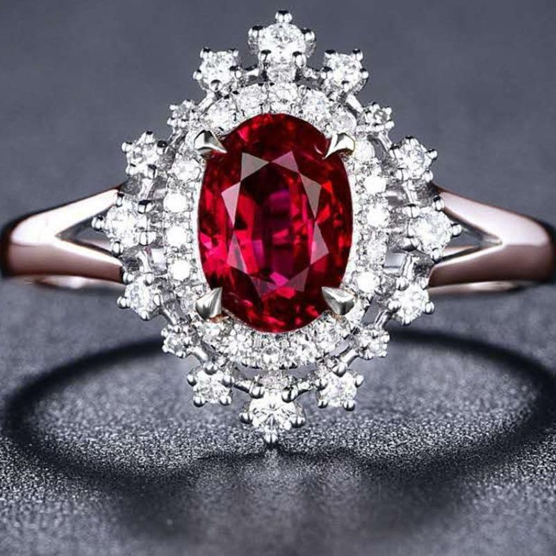 Factory Red Blue Zircon Copper Diamond Ring Popular Engagement Jewelry