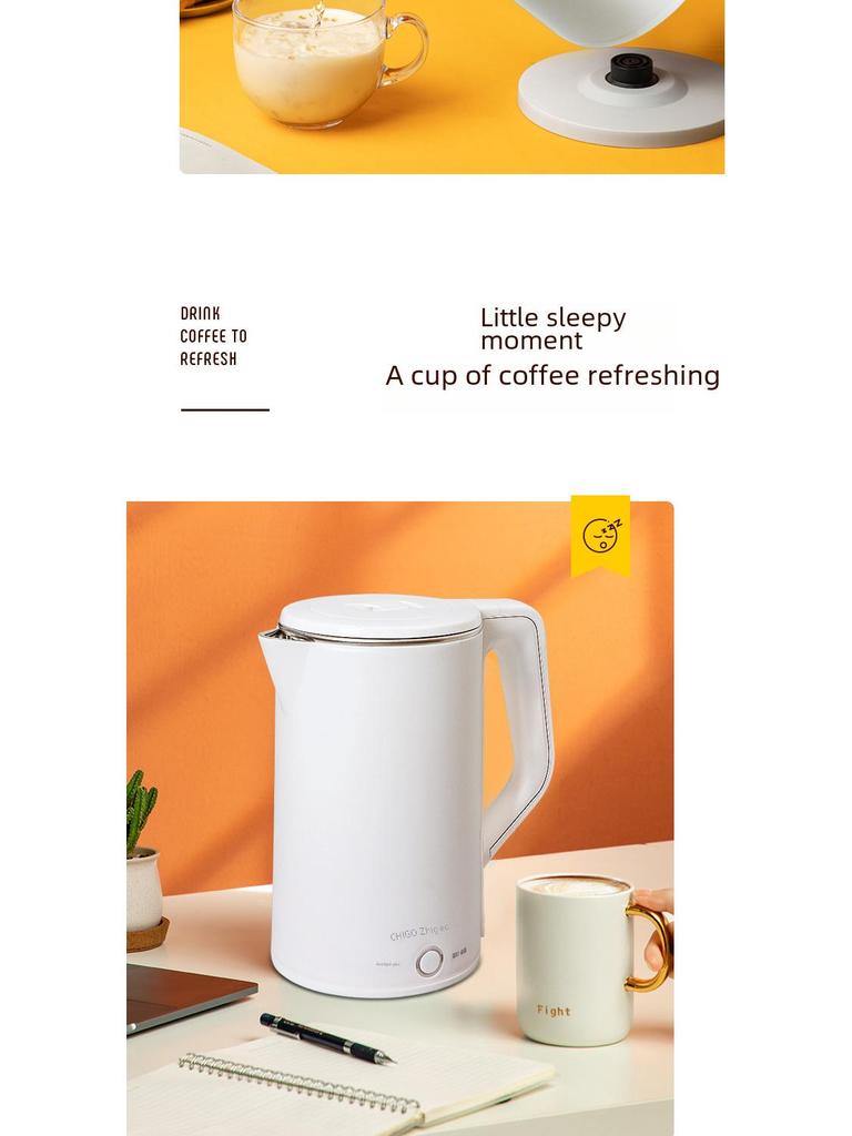 Электрический чайник Chigo: Двухслойный, защита от ожогов, автоматическое отключение, постоянная температура.
