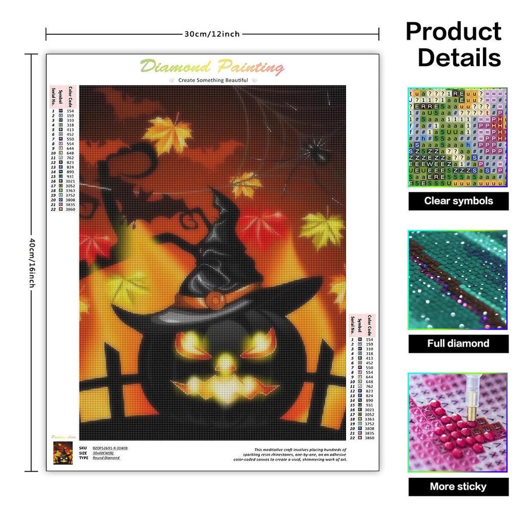 5D DIY Алмазная картина Хэллоуин Тыква Алмазная вышивка Летучая мышь Мозаика Украшение дома 30x40 см/12x16 дюймов