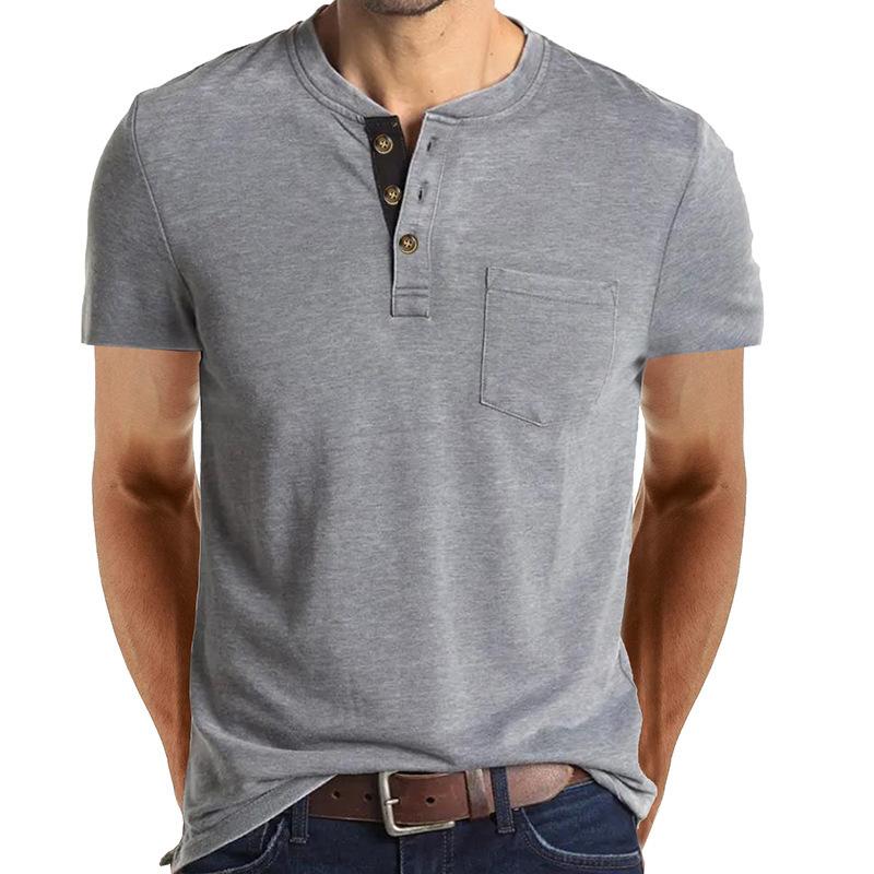 Summer Men's Short Sleeve T-Shirt Men's Henley T-Shirt Casual Round Neck Top