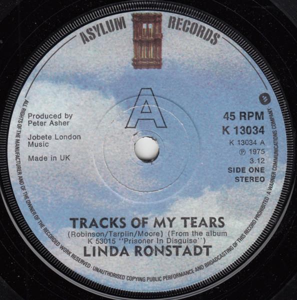 7-дюймовая пластинка ЛИНДА РОНСТАДТ - Tracks Of My Tears K13034 Asylum Records 1976 Великобритания Поп Б/У