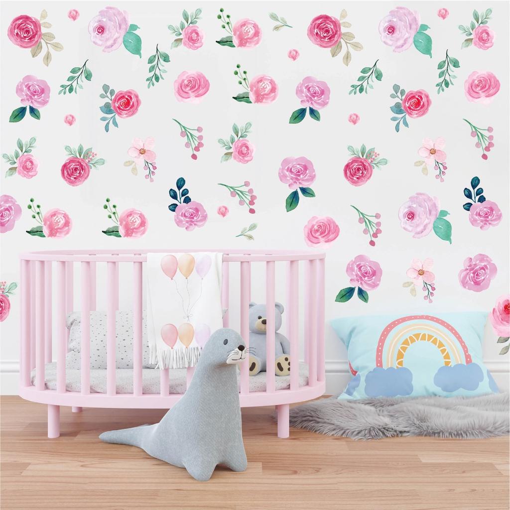6 листов наклеек для девочек, цветочные настенные угловые наклейки, цветочные настенные наклейки, декор для детской комнаты для девочек, классной комнаты