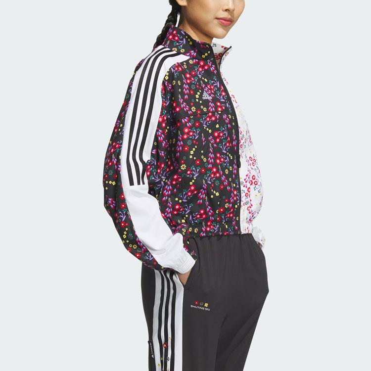 adidas X Shuting Qiu совместная тканая спортивная повседневная куртка с цветочным принтом, женские куртки, черный, белый цвет IM8441