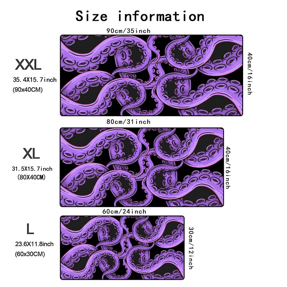 Purple Octopus Tentacles Large Mouse Pad PC Gaming Non-Slip Washable Keyboard Desktop Mat for Gamers Office Decor Long Mousepad