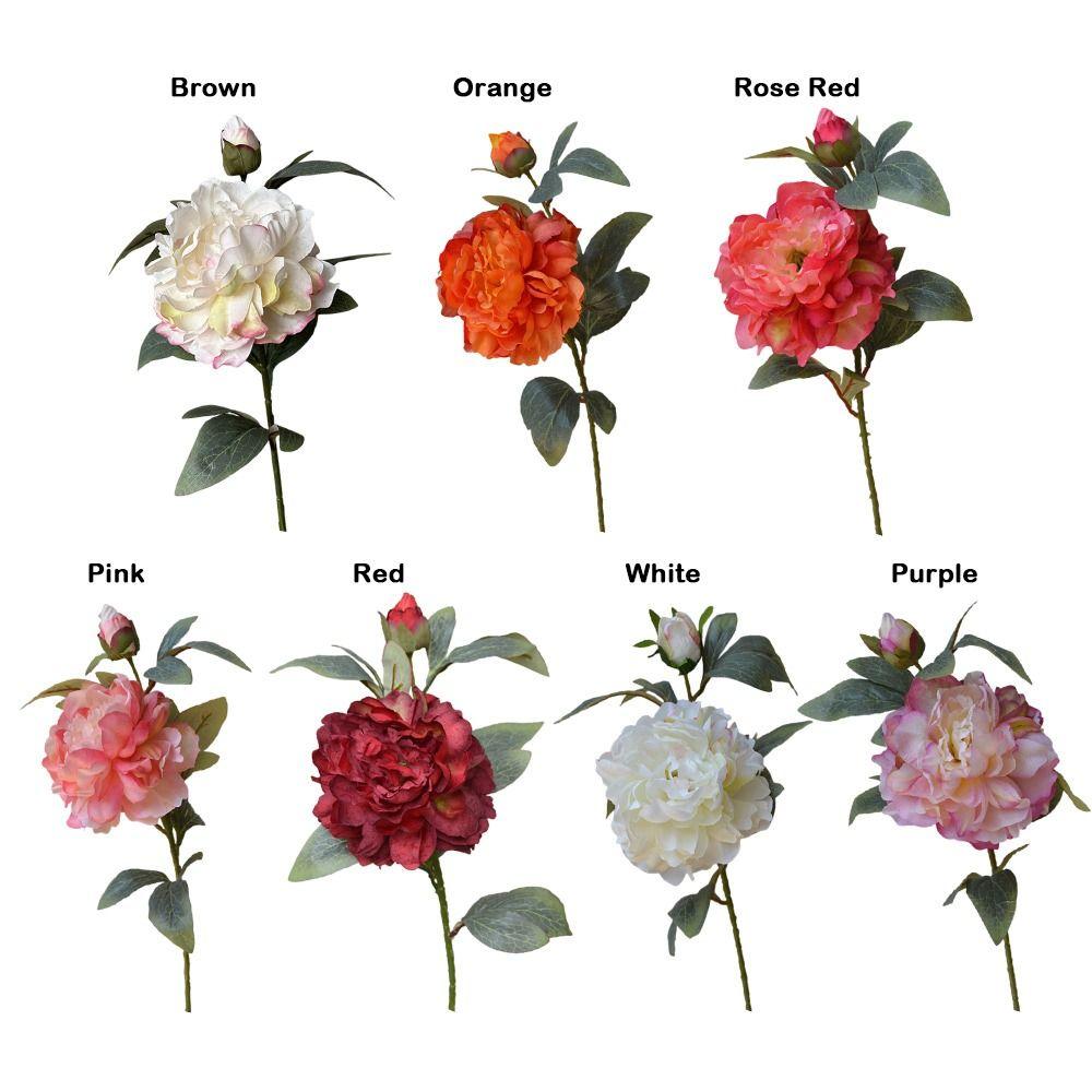 Silk Petals Simulation Peony Flower Green Lieaves Faux Flower Peony Artificial Flower Gift