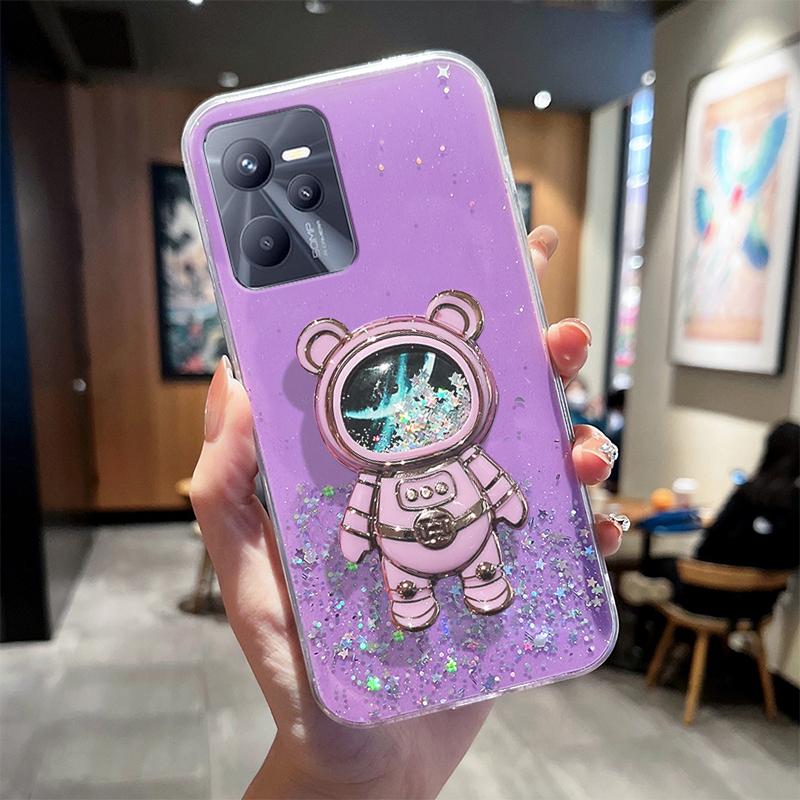 Чехол-подставка с астронавтом Quicksand для Realme 9 Pro Plus 9 4G 8 8i для Realme 9 5G 7 7i 9i 8 Pro, блестящий прозрачный звездный чехол