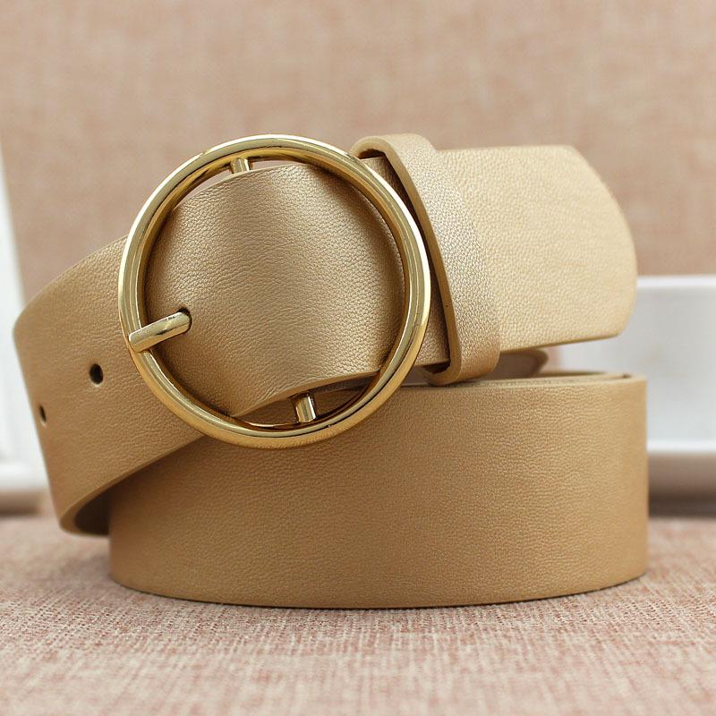 Женский ПУ ремень с круглой золотой пряжкой, декоративный ремень для юбки, джинсовый ремень для женщин