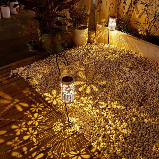 Solar Lantern Outdoor Hanging Light Hollow Pattern Design Automatic On/Off IP54 Waterproof Easy Installation Solar Outdoor Patio Light