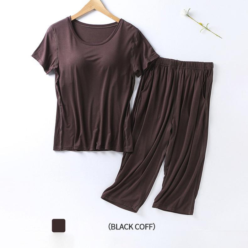 Летняя новая женская пижама из модала 2025 года, костюм из двух частей с нагрудной подкладкой, укороченные брюки с короткими рукавами, комплект для домашнего обихода больших размеров