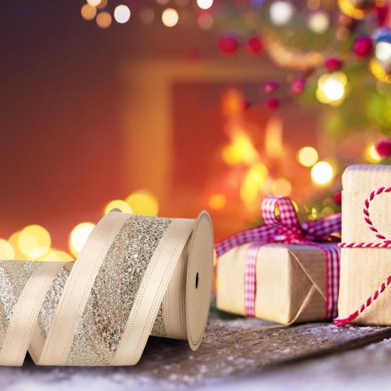 Yousheng 1 рулон 10 ярдов 2,5 дюйма Рождественская лента блестящая подарочная упаковочная лента яркий цвет рождественская елочная лента DIY поделки для украшения дома