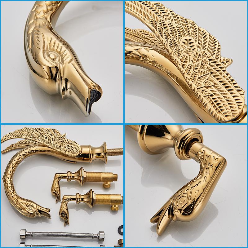 Luxury Golden Swan Basin Faucets Dual Handles Hot Cold Water Mixer Tap