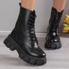 Европейские и американские женские ботинки 2025 Осень и зима Новые на толстой подошве увеличивающие рост женские минималистичные модные ботинки