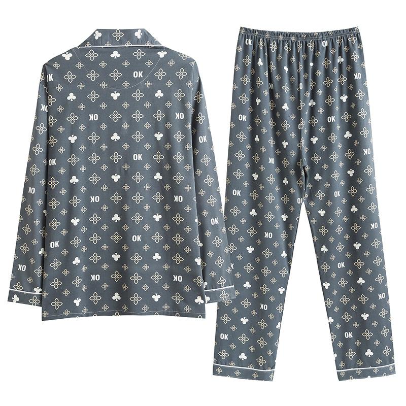 Пижама мужская большого размера осенне-зимняя с цветочным принтом и длинными рукавами, повседневная простая мягкая домашняя одежда, молодежная одежда для сна, комплект из двух предметов, одежда для отдыха