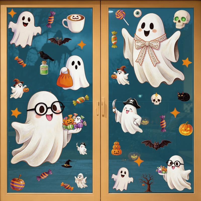 Halloween Window Clings 1/2/4/6/8 Sheets Removable Traceless Static Stickers for Home Holiday Party Decorations