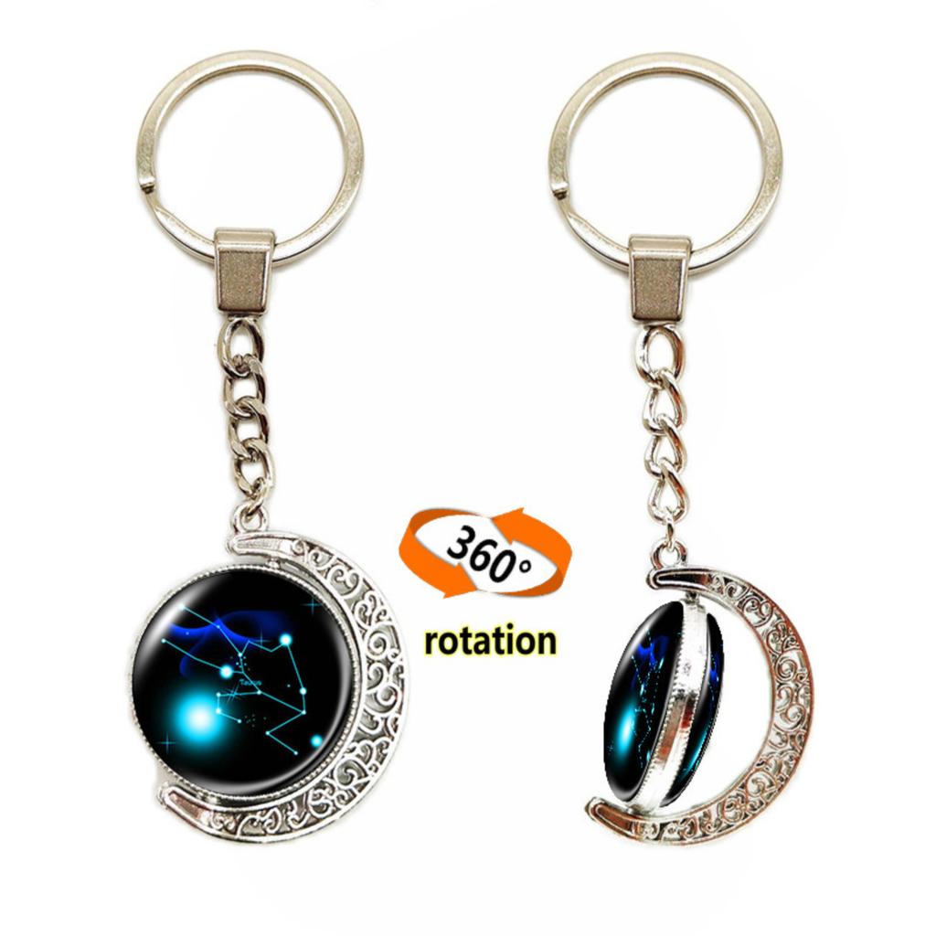 Брелок для ключей с подвеской в виде сумки с 12 знаками зодиака, светящийся в темноте, с драгоценными камнями, двухсторонний стеклянный шар