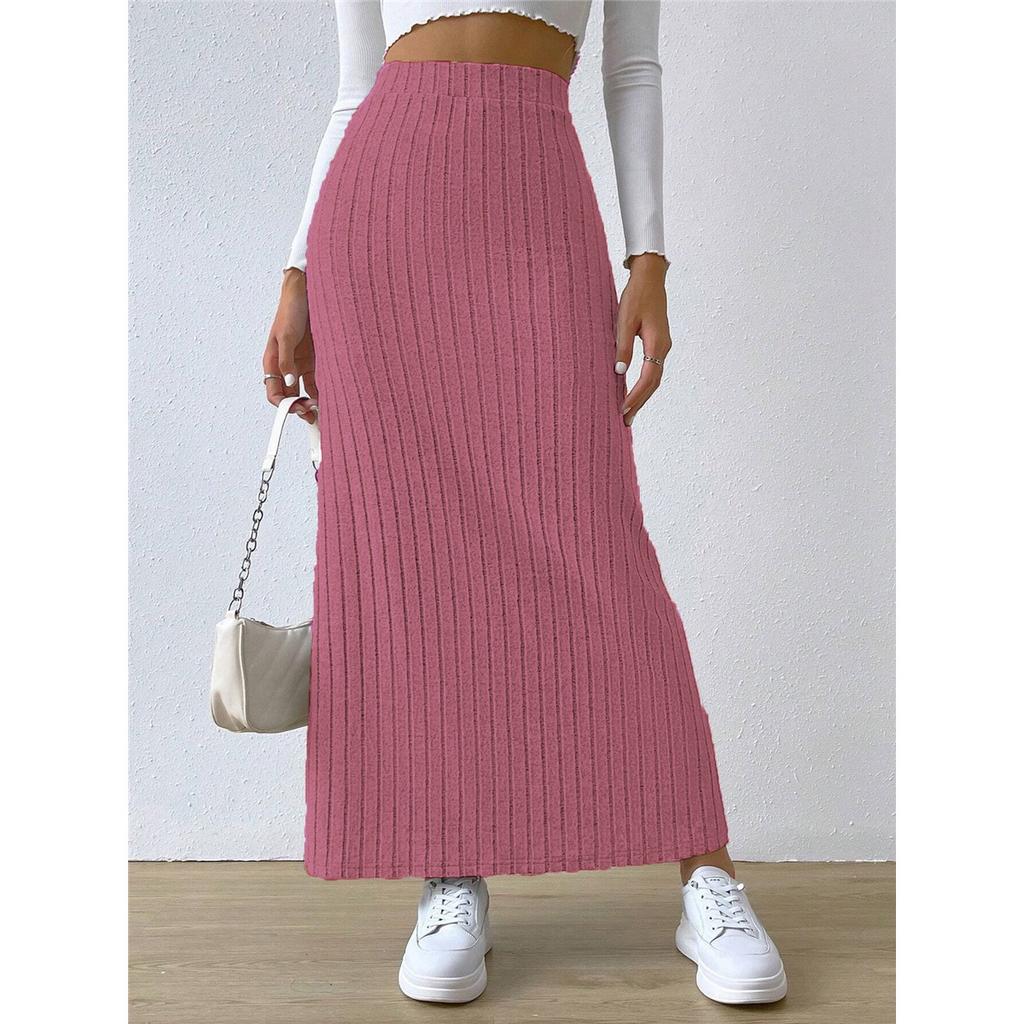 Женская узкая трикотажная юбка с высокой талией и боковыми разрезами