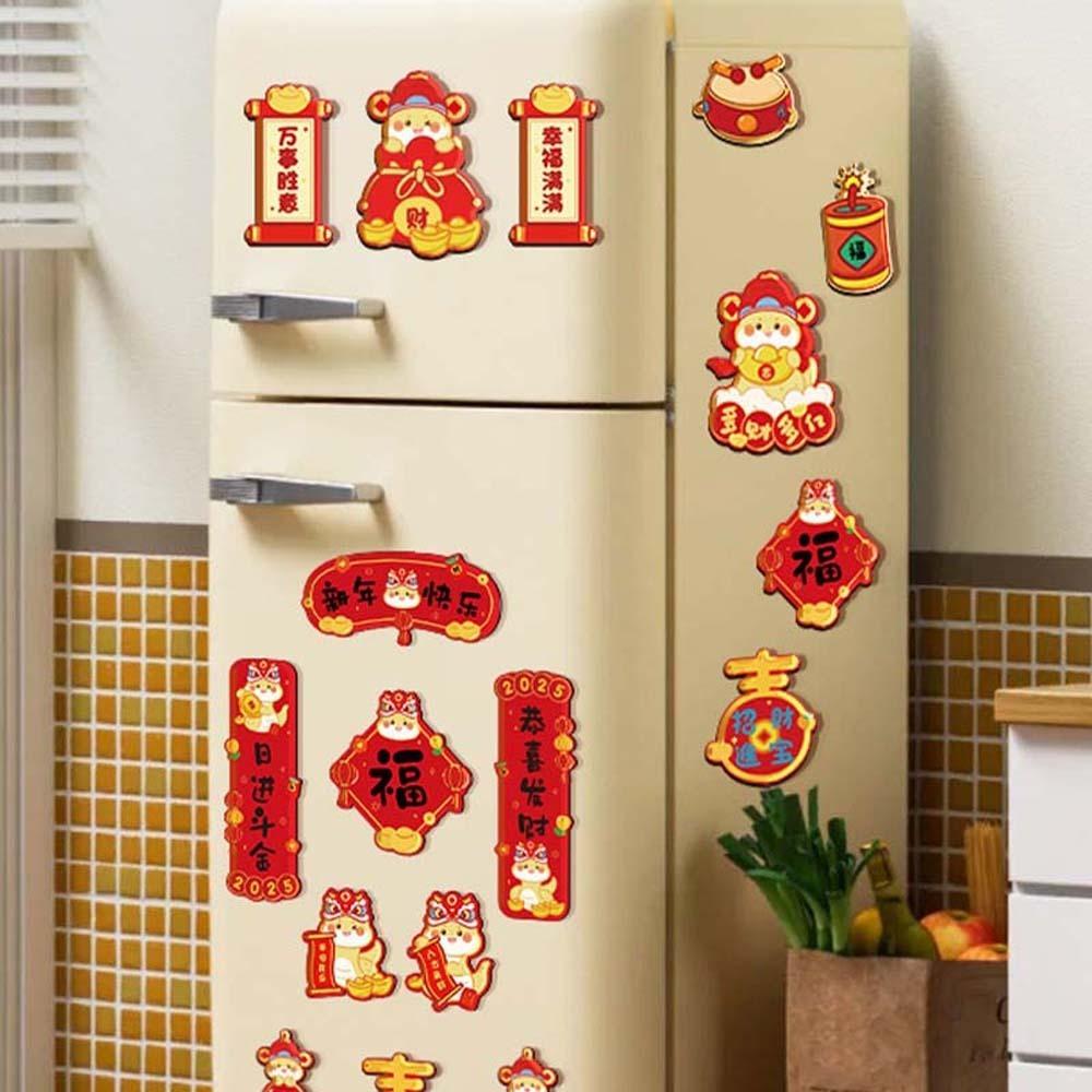 Китайский стиль Новый год Магнитные наклейки Куплеты Многоразовые 3D Магниты на холодильник Утолщенные традиционные