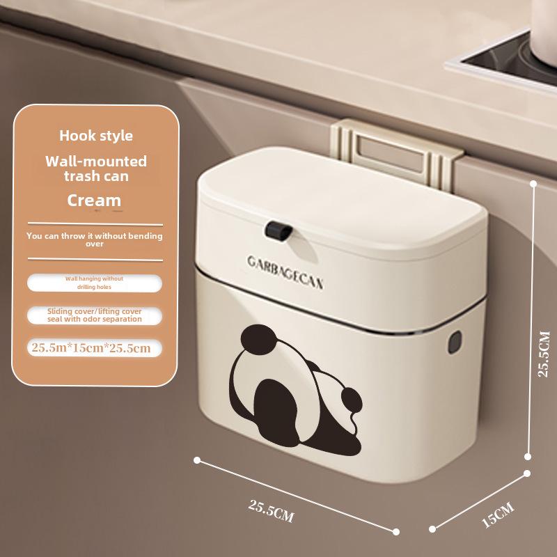 Кремово-белая кухонная подвесная корзина для мусора с крышкой - бесшовная наклейка для шкафа-корзины