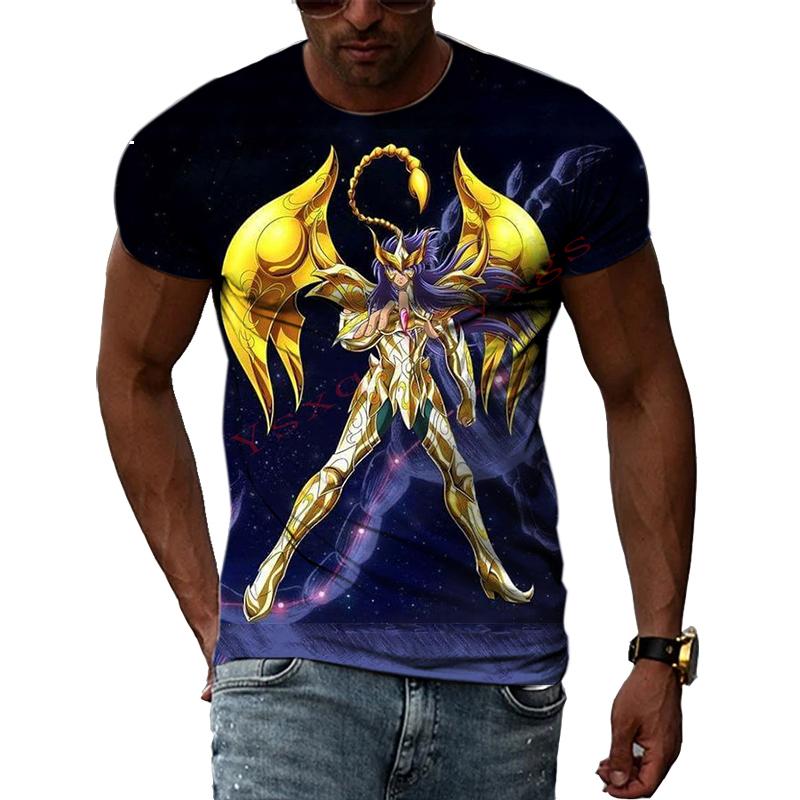 Золотая тема аниме Saint Seiya Крутая 3D-печать фотографий Эстетическая личность Мужская и женская футболка с круглым вырезом и короткими рукавами