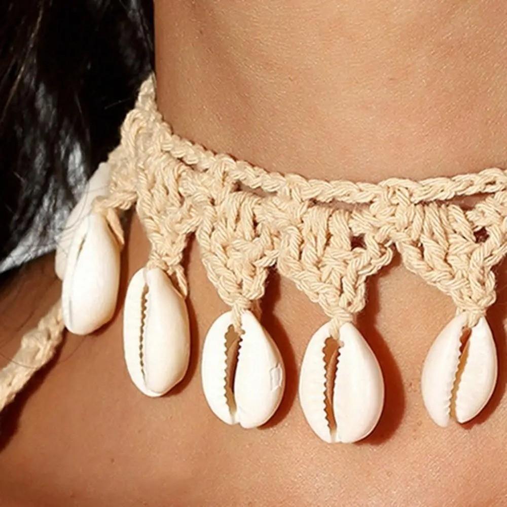 Hand Woven Beach Necklaces Rope Rope Choker Elegant Shell Necklace