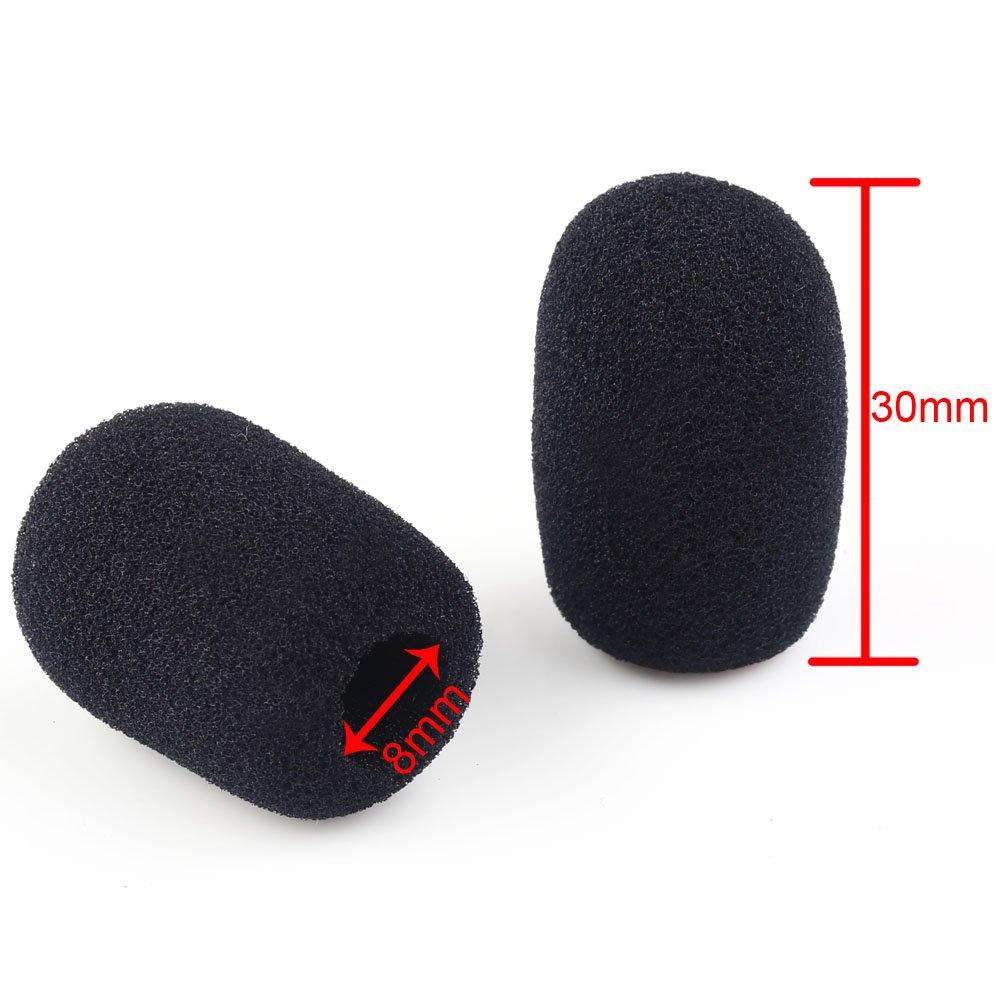 VERY100 Replacement Microphone Sponge for Headsets, Size 30 X 8mm, Set of 10, Intercom Microphone Cover, Headphone Noise Reduction, Black, Windscreen