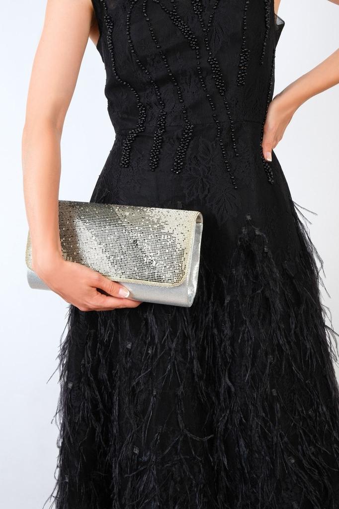 Женская стильная и полезная вечерняя сумка-платье Женская вечерняя сумка с серебряной цепочкой и жемчужным клатчем Вечерняя сумка-портфель