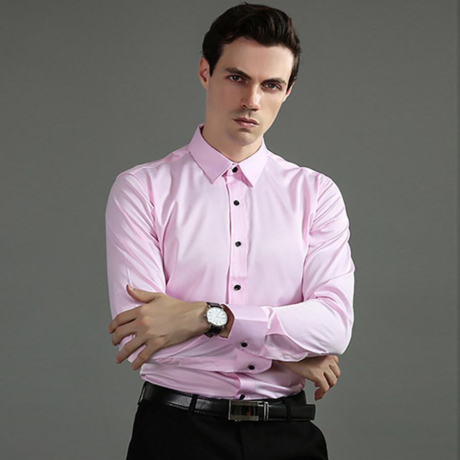 Эластичная негладильная мужская рубашка с длинным рукавом, однотонная мерсеризованная вертикальная мужская рубашка большого размера, белый, черный, синий топ