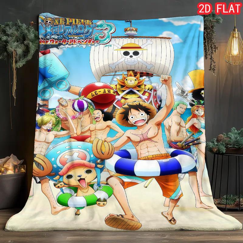 One Piece Cartoon Style Blanket Soft Flannel Lightweight Warm for Bedroom Sofa Home Use THW