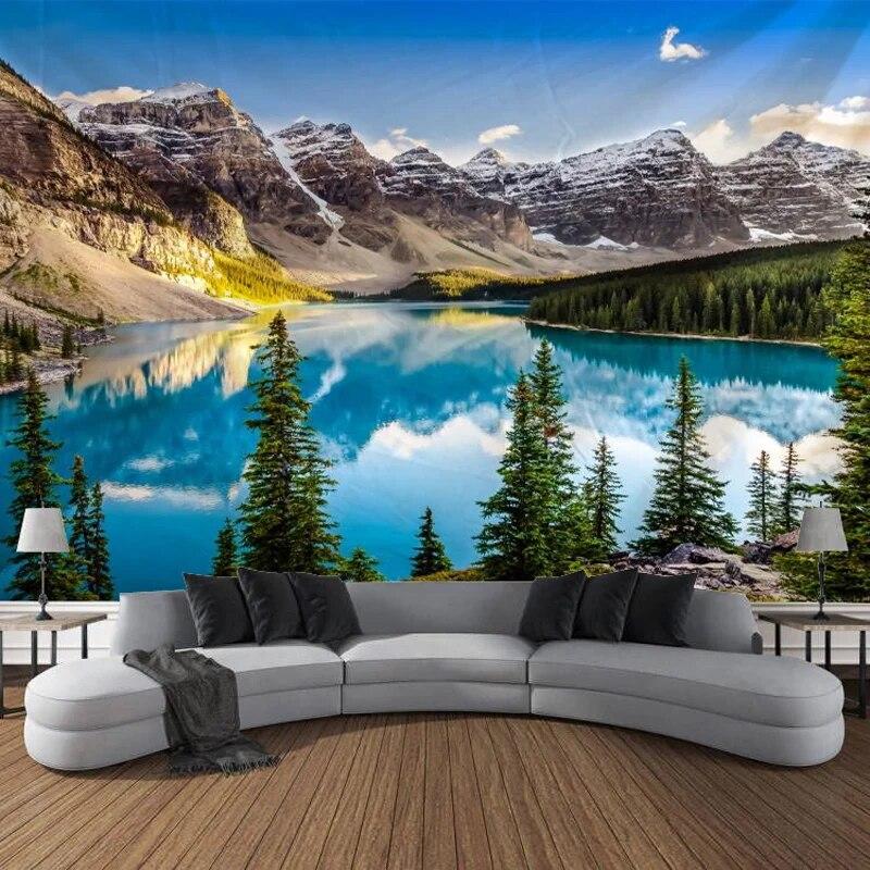 Природные горы, озеро, хвойное дерево, пейзаж, гобелен, настенное украшение для спальни, гостиной, дома