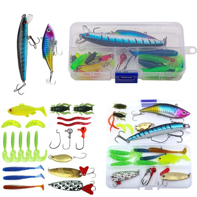 Fishing Lure Set Artificial Baits Minnow Spoon Soft Worms Hooks Freshwater Saltwater