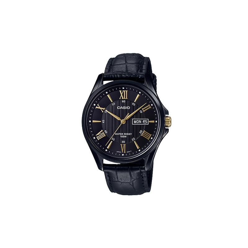 Casio СТАНДАРТНАЯ серия 100 метров водонепроницаемость кварцевый механизм кожаный ремешок Японские и корейские часы мужские часы черный циферблат MTP-1384BL-1A