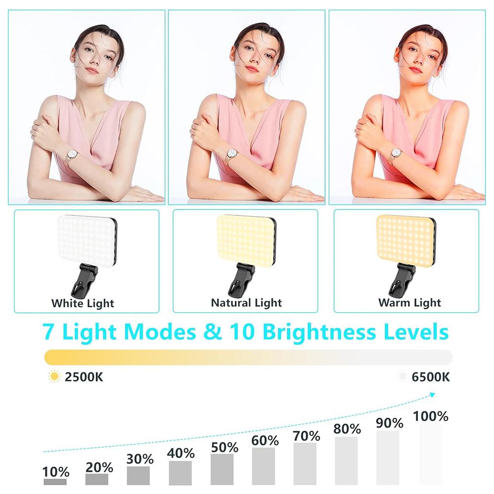 Minifocus Selfie Light, 60 LED 2200mAh Rechargeable Cell Phone Fill Light 7 Modes, 10-Level Brightness, Portable Clip On Light