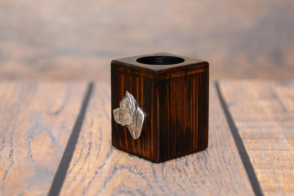 American Staffordshire Terrier – Wooden candle holder with a dog, a unique souvenir after losing a dog | Art-Dog