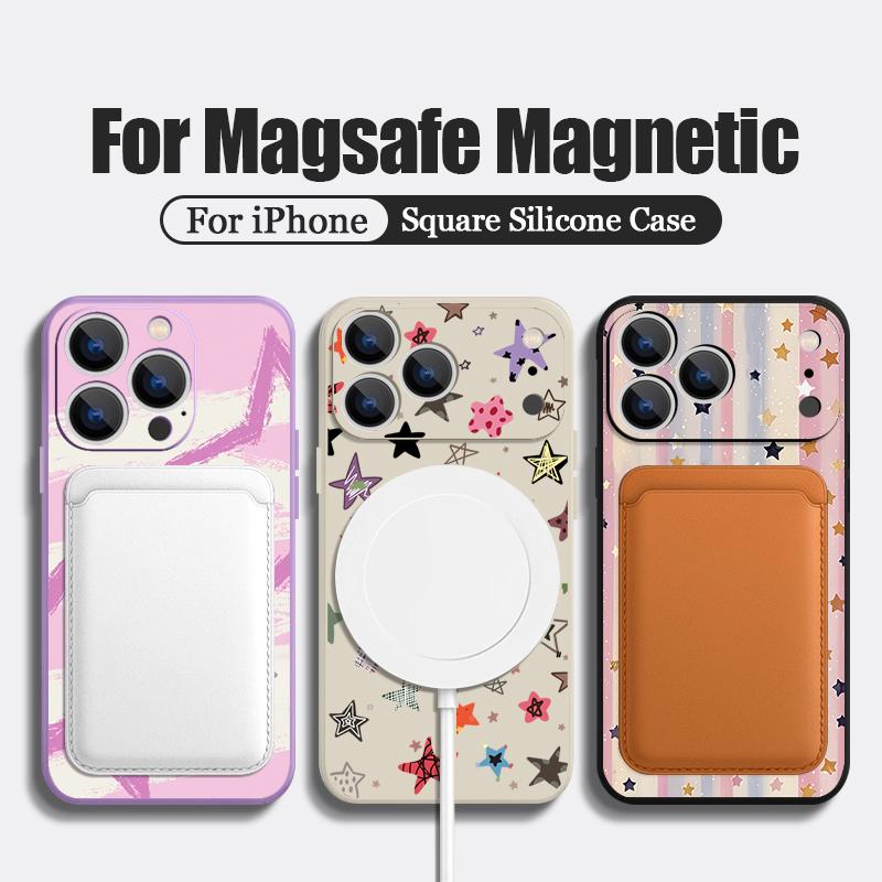 Магнитный чехол для Magsafe для iPhone 17 Pro Max, цветной, с принтом звезд и полос, из мягкого силикона, задняя крышка для телефона для iPhone 16 15 14 13 Pro Max 16e 17e