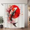 Chinese Japanese Koi Ink Painting Shower Curtain Red Cherry Blossom Wave Fish Watercolour Painting Bath Curtains Bathroom Decor