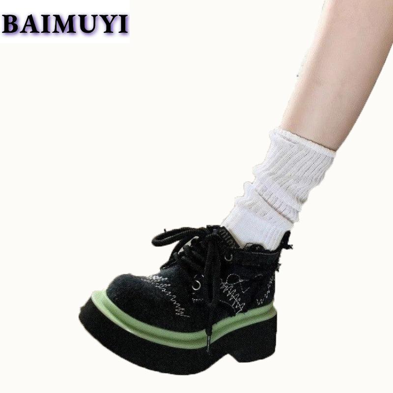 Ковбойские ботильоны женские кроссовки на платформе массивные повседневные туфли женские осень 2025 трендовый дизайн шнуровка холст zapatos mujer botas