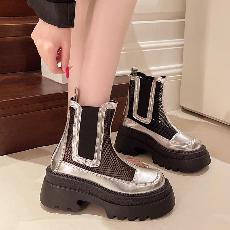 Модные женские летние сапоги Martin Hollow, тонкие дышащие сетчатые сапоги 2024 года, новые сетчатые красные сапоги с толстой подошвой и высокой посадкой