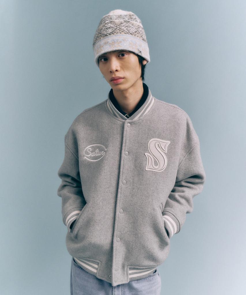 Satur S Applique Wool Varsity Jacket Grey