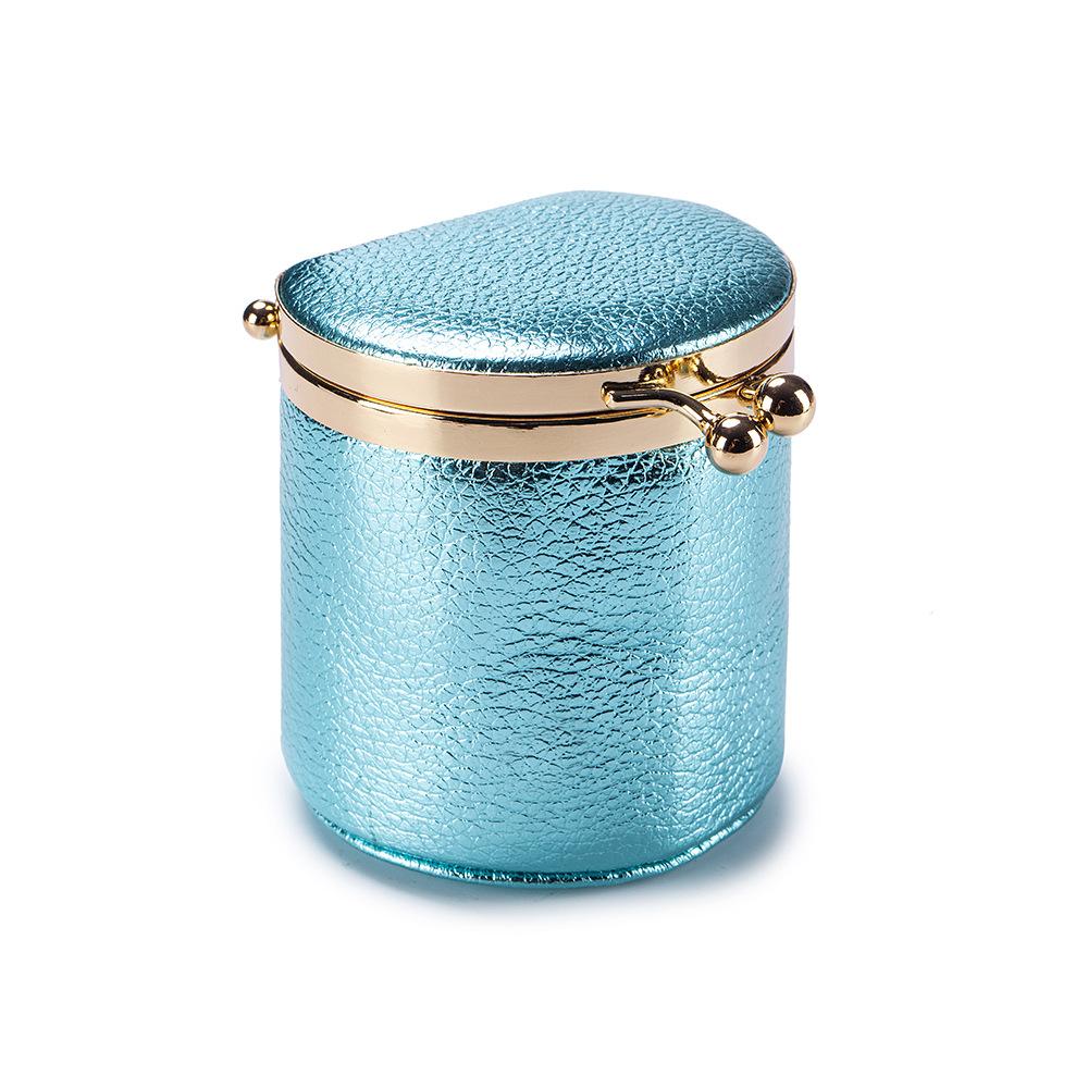 Portable Real Leather Jewelry Travel Wallet Mini Kiss-Lock Cylindrical Storage Box, Compact Organizer for Rings, Earrings, Coins