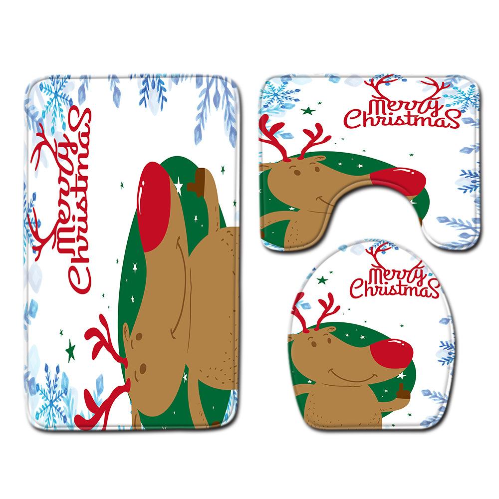 Рождественский коврик для ванной, туалетный трехпредметный набор