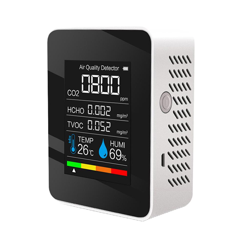 Монитор качества воздуха 5-в-1 Детектор качества воздуха Детектор CO2 Тестер формальдегида HCHO TVOC ЖК-дисплей Тестер температуры и влажности Сигнализация