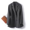 Women Suit Coat Lapel Long Sleeve Double Breasted Suit Jacket with Pockets Solid Color Loose Fit