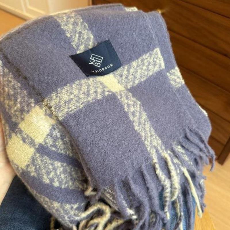 Winter Scarf Women's New High-end Dry Rose-colored Plaid Imitation Cashmere Shawl Scarf Dual-purpose Men's Tide