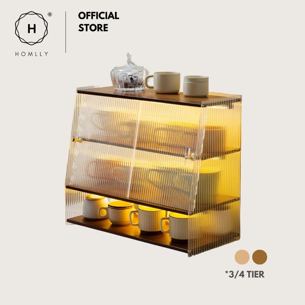 Homlly Dustproof Kitchen Storage Tabletop Cupboard Rack with Acrylic Door