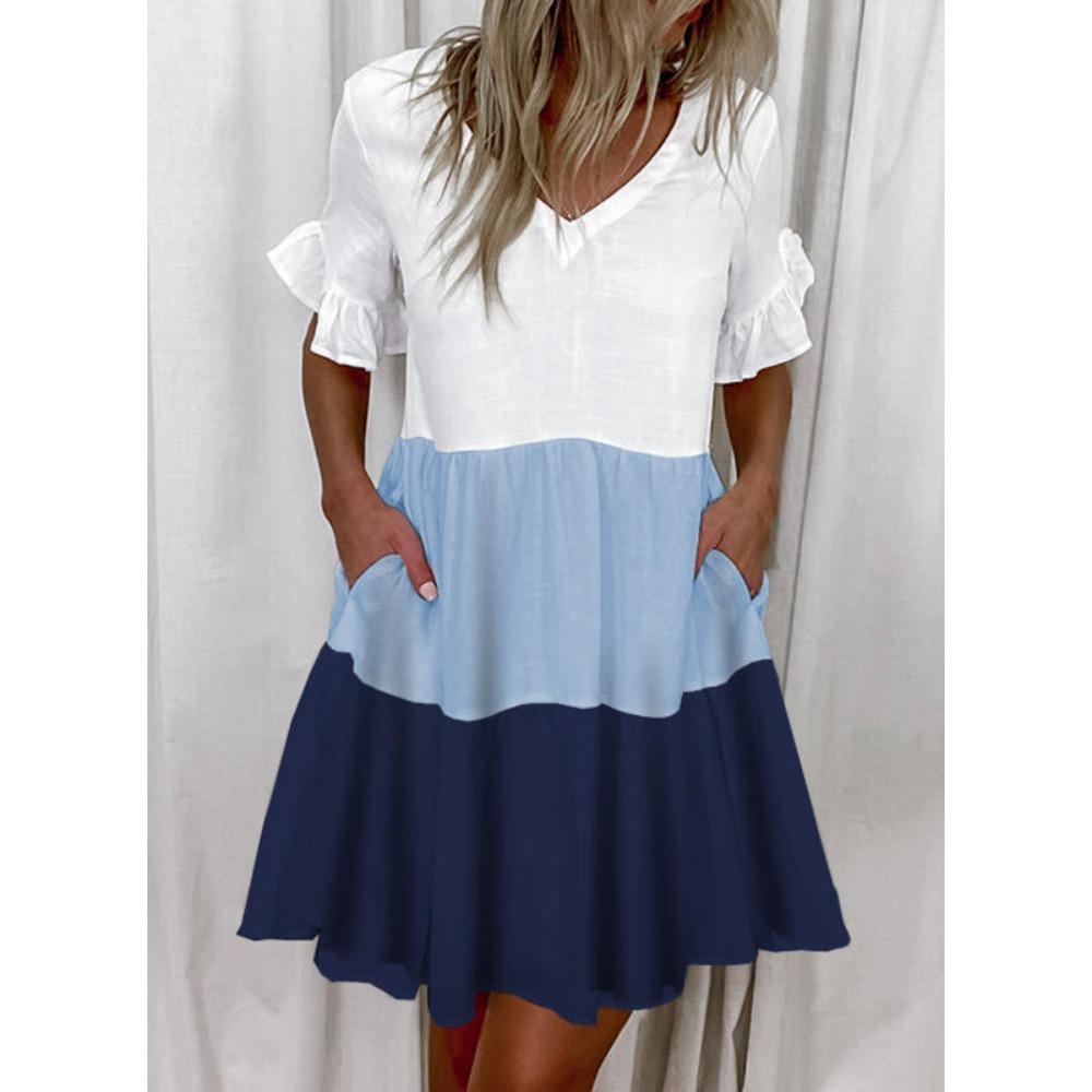 JPNTKY Женская мода лето весна короткие рукава V-образный вырез повседневные платья