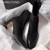Pointed Toe Women High Boots Fashion Elegant High Heels Shoes 2025 Trend Chunky Designer Pumps Goth Classic Winter Botas Mujer