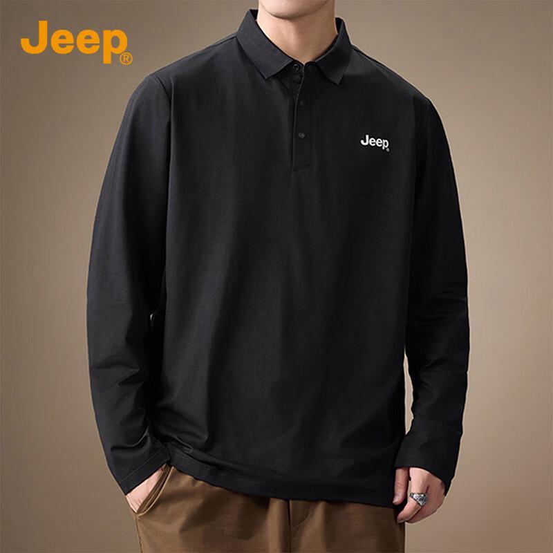 JEEP Men's Half-Placket Long-Sleeve Polo Shirt