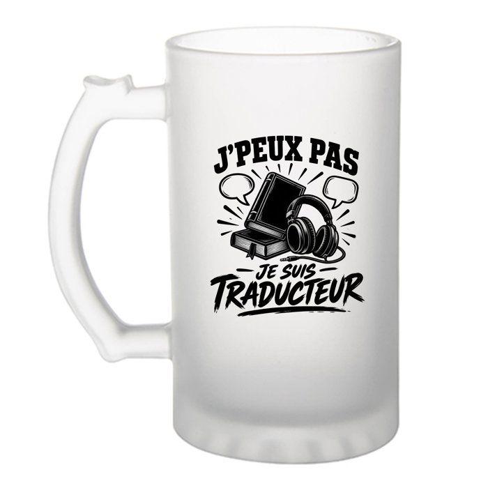 Chope de bière - PLANETEE - J'peux pas minimaliste - 470 ml - Verre trempé givré - Anse recto-verso